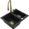 Mexen Carlos gránit mosogatótálca 1,5 rekeszes és Savita konyhai csaptelep, fekete - 6518-77-672601-50