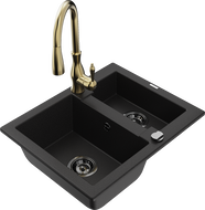 Mexen Carlos gránit mosogató 1,5 rekeszes Savita konyhai csapteleppel, fekete - 6518-77-672601-50-B