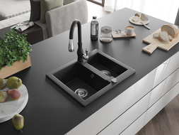 Mexen Carlos chiuvetă granit 1,5-camere cu baterie bucătărie Savita, negru - 6518-77-672601-70