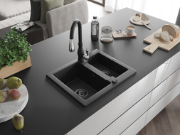 Mexen Carlos chiuvetă din granit 1,5-cu compartimente cu baterie de bucătărie Savita, negru - 6518-77-672601-70-B