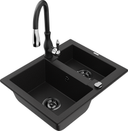 Mexen Carlos gránit mosogató 1,5 rekeszes csapteleppel Savita, fekete - 6518-77-672601-70-B