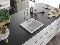 Mexen Milo 1-medencés gránit mosogató Savita konyhai csapteleppel, fehér - 6505-20-672601-00