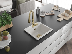 Mexen Milo 1-medencés gránit mosogató Savita konyhai csapteleppel, fehér - 6505-20-672601-50