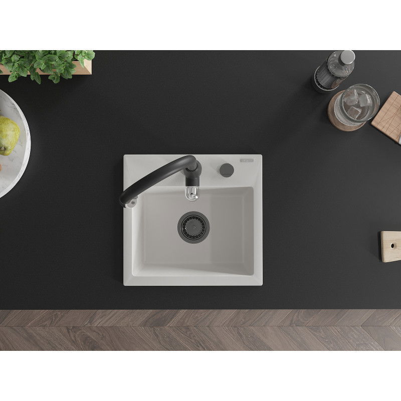 Mexen Milo chiuvetă de granit cu 1 compartiment și robinet de bucătărie Savita, alb - 6505-20-672601-70