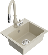 Mexen Milo 1 rekeszes gránit mosogató Savita konyhai csapteleppel, bézs - 6505-69-672601-69