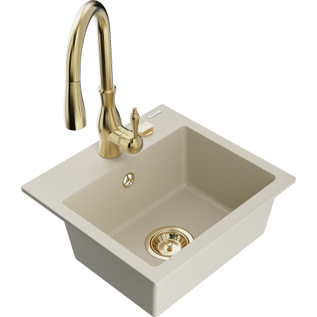 Mexen Milo egymedencés gránit mosogatótálca konyhai csapteleppel Savita, beige - 6505-69-672601-50