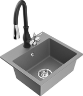 Mexen Milo chiuvetă de granit cu 1 compartiment cu baterie de bucătărie Savita, gri - 6505-71-672601-70