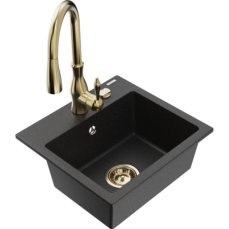 Mexen Milo chiuvetă de granit cu 1 compartiment și baterie de bucătărie Savita, negru/argintiu metalizat - 6505-73-672601-50