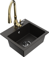 Mexen Milo egymedencés gránit mosogatócsapteleppel Savita, fekete/arany metál - 6505-75-672601-50-B