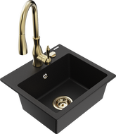 Mexen Milo egytálcás gránit mosogató Savita konyhai csapteleppel, fekete - 6505-77-672601-50