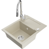 Mexen Enzo chiuvetă de granit cu o cuvă și scurgător și baterie de bucătărie Savita, bej - 6506-69-672601-00