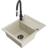 Mexen Enzo chiuvetă din granit cu 1 compartiment, cu scurgător și baterie de bucătărie Savita, bej - 6506-69-672601-70