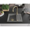 Mexen Enzo chiuvetă de granit cu un compartiment, cu picurător și baterie de bucătărie Savita, gri - 6506-71-672601-50