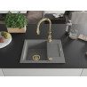 Mexen Enzo chiuvetă granitică 1-cameră cu scurgător și baterie de bucătărie Savita, gri - 6506-71-672601-50