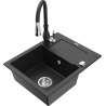 Mexen Enzo chiuvetă de bucătărie din granit cu 1 cuvă cu scurgător și baterie Savita, negru/argintiu metalic