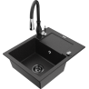 Mexen Enzo chiuvetă de granit cu 1 compartiment cu picurător și baterie de bucătărie Savita, negru/argintiu metalic