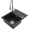 Mexen Enzo chiuvetă de granit cu 1 compartiment cu scurgător și baterie de bucătărie Savita, negru/auriu metalic