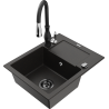 Mexen Enzo chiuvetă de bucătărie din granit cu 1 compartiment cu scurgător și baterie de bucătărie Savita, negru/auriu