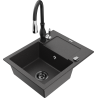 Mexen Enzo chiuvetă din granit cu 1 compartiment cu scurgător și baterie de bucătărie Savita, negru pătat