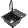 Mexen Enzo chiuvetă granit 1-cuptor cu picurător și baterie de bucătărie Savita, negru pătat - 6506-76-672601-76