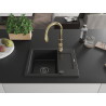 Mexen Enzo chiuvetă de granit cu 1 compartiment cu scurgător și baterie de bucătărie Savita, negru - 6506-77-672601-50-B
