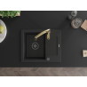 Mexen Enzo chiuvetă de granit cu 1 compartiment cu scurgător și baterie de bucătărie Savita, negru - 6506-77-672601-50-B