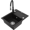 Mexen Enzo chiuvetă de bucătărie din granit cu 1 cuvă și scurgător și baterie Savita, negru - 6506-77-672601-70