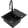 Mexen Enzo chiuvetă de bucătărie din granit cu o cuvă, cu scurgător și baterie de bucătărie Savita, negru
