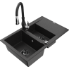 Mexen Gaspar chiuvetă de bucătărie din granit cu 1,5 compartimente, cu picurător și baterie Savita, negru/argintiu