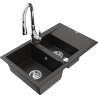 Mexen Gaspar chiuvetă de granit cu 1,5 cuve și scurgător, cu baterie de bucătărie Savita, negru/auriu - 6507-75-672601-00