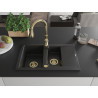 Mexen Gaspar chiuvetă de granit cu 1,5 compartimente cu scurgător și baterie de bucătărie Savita, negru - 6507-77-672601-50