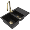 Mexen Gaspar gránit mosogató 1,5 rekeszes csepegtetővel és Savita konyhai csapteleppel, fekete - 6507-77-672601-50