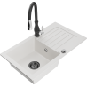 Mexen Pablo chiuvetă bucătărie din granit cu o cuvă și picurător și baterie de bucătărie Savita, alb