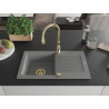 Mexen Pablo chiuvetă de granit cu 1 compartiment, cu scurgător și baterie de bucătărie Savita, gri - 6510-71-672601-50