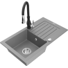 Mexen Pablo egymedencés gránit mosogató csepegtetővel és Savita konyhai csappal, szürke - 6510-71-672601-70