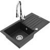 Mexen Pablo chiuvetă din granit cu 1 compartiment cu scurgător și baterie de bucătărie Savita, negru/metalic argintiu