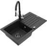 Mexen Pablo chiuvetă din granit cu 1 compartiment, cu scurgător și baterie de bucătărie Savita, negru/auriu metalic