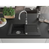 Mexen Pablo chiuvetă de granit cu 1 cuvă cu picurător și baterie de bucătărie Savita, negru - 6510-77-672601-00