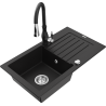 Mexen Pablo chiuvetă de bucătărie din granit cu 1 cuvă cu scurgător și baterie de bucătărie Savita, negru