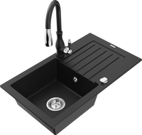 Mexen Pablo 1-medencés gránit mosogató csepegtetővel és Savita konyhai csapteleppel, fekete - 6510-77-672601-70