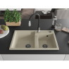 Mexen Tomas chiuvetă de granit cu 2 compartimente și baterie de bucătărie Savita, beige - 6516-69-672601-70