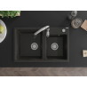 Mexen Tomas chiuvetă de granit cu 2 cuve și baterie de bucătărie Savita, negru/auriu metalizat - 6516-75-672601-00