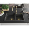 Mexen Tomas chiuvetă granit 2 compartimente cu baterie de bucătărie Savita, negru cu pete - 6516-76-672601-50