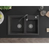 Mexen Tomas chiuvetă de granit cu 2 compartimente și baterie de bucătărie Savita, negru stropit - 6516-76-672601-70