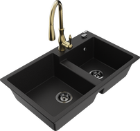 Mexen Tomas gránit 2-medencés mosogató Savita csapteleppel, fekete - 6516-77-672601-50-B