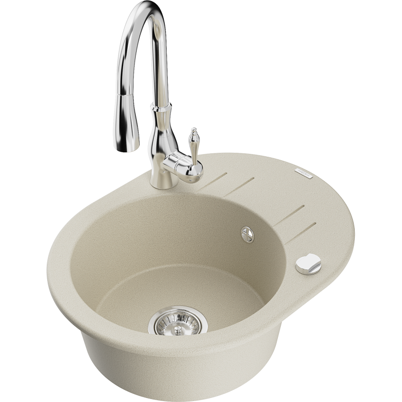 Mexen Kevin gránit egymedencés mosogató csepegtetővel és Savita konyhai csapteleppel, bézs - 6517-69-672601-00