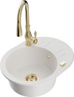 Mexen Kevin gránit mosogató 1-medencés csepptálcával és Savita konyhai csapteleppel, fehér - 6517-20-672601-50