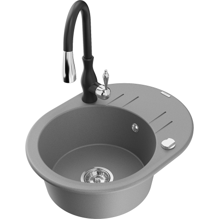 Mexen Kevin chiuvetă din granit cu o singură cuvă cu scurgător și baterie de bucătărie Savita, gri - 6517-71-672601-70