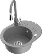 Mexen Kevin chiuvetă de granit cu 1 cuvă, cu scurgător și baterie de bucătărie Savita, gri - 6517-71-672601-71