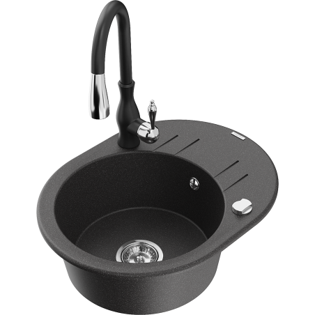 Mexen Kevin chiuvetă de granit cu 1 cuvă cu scurgător și baterie de bucătărie Savita, negru cu pete - 6517-76-672601-70